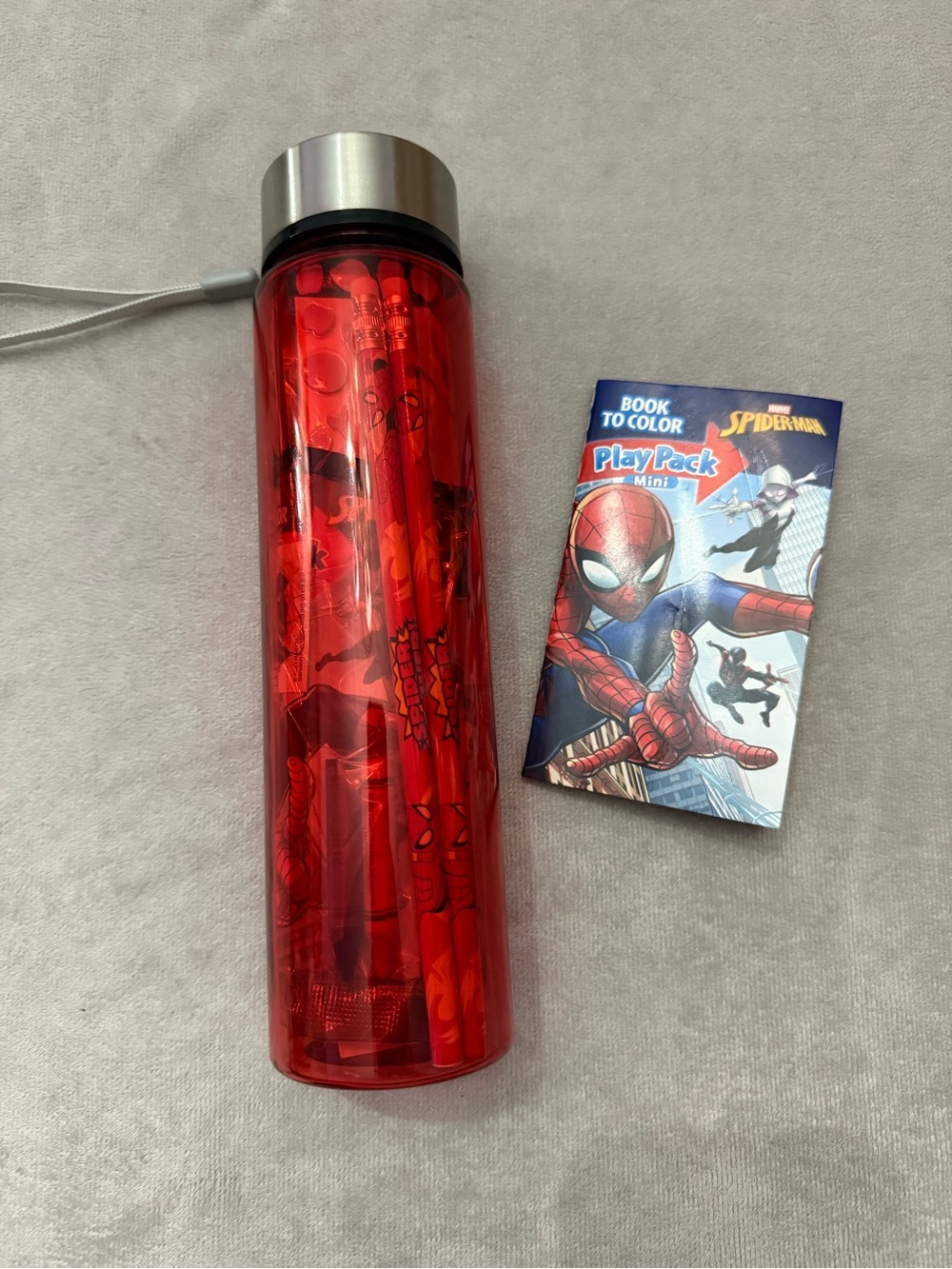 Marvel Spider-Man 18oz Water Bottle Activity Set Pencils Stickers Coloring Book